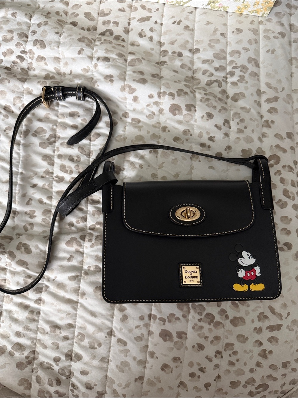 Dooney & Bourke Black Leather Mickey Mouse Crossbody with Gold Hardware